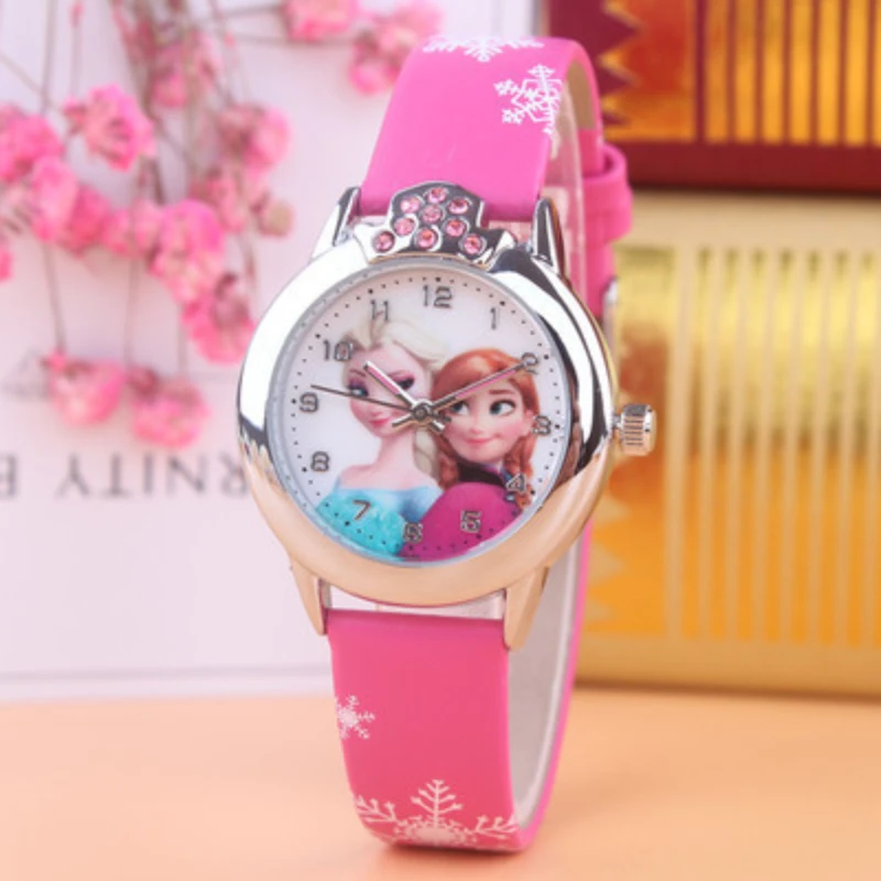 Elsa Girls Watch Elsa Princess Kids Watches Leather Strap Cute Children's Cartoon Wristwatches Gifts for Kids Girl Frozen Clock
