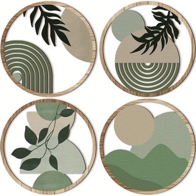 4 Bohemian Wall Art Set - Wooden Bohemian Decor, Geometric Hanging Artwork, Suitable for Baby Room, Farmhouse Aesthetic Minimali 1