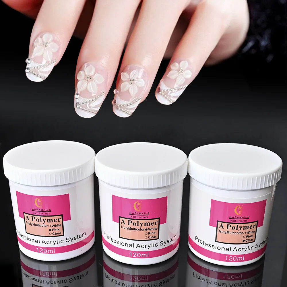 Acrylic Nail Powder 120ML 4.23 OZ Pink Clear & White Odor-Free Bubble-Free No Need Nail Lamp Long-Lasting