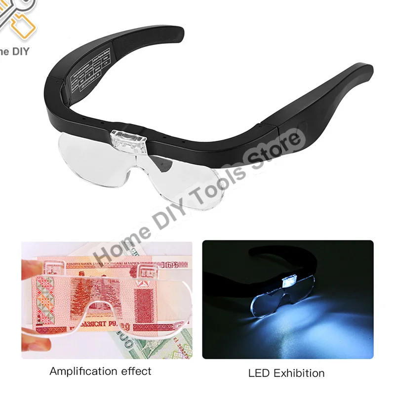 돋보기 안경 돋보기 1.5X 2.5X 3.5X 5.0X USB 충전식 LED 라이트 쥬얼러 시계 제작자 수리 착용