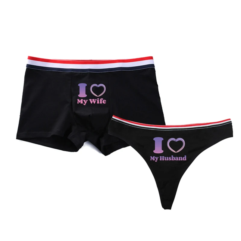 Sous-vêtements de Couple pour amoureux hommes Boxer Shorts femmes G coton tongs impression personnalisée hommes femmes Couples sous-vêtement Sexy dame G String