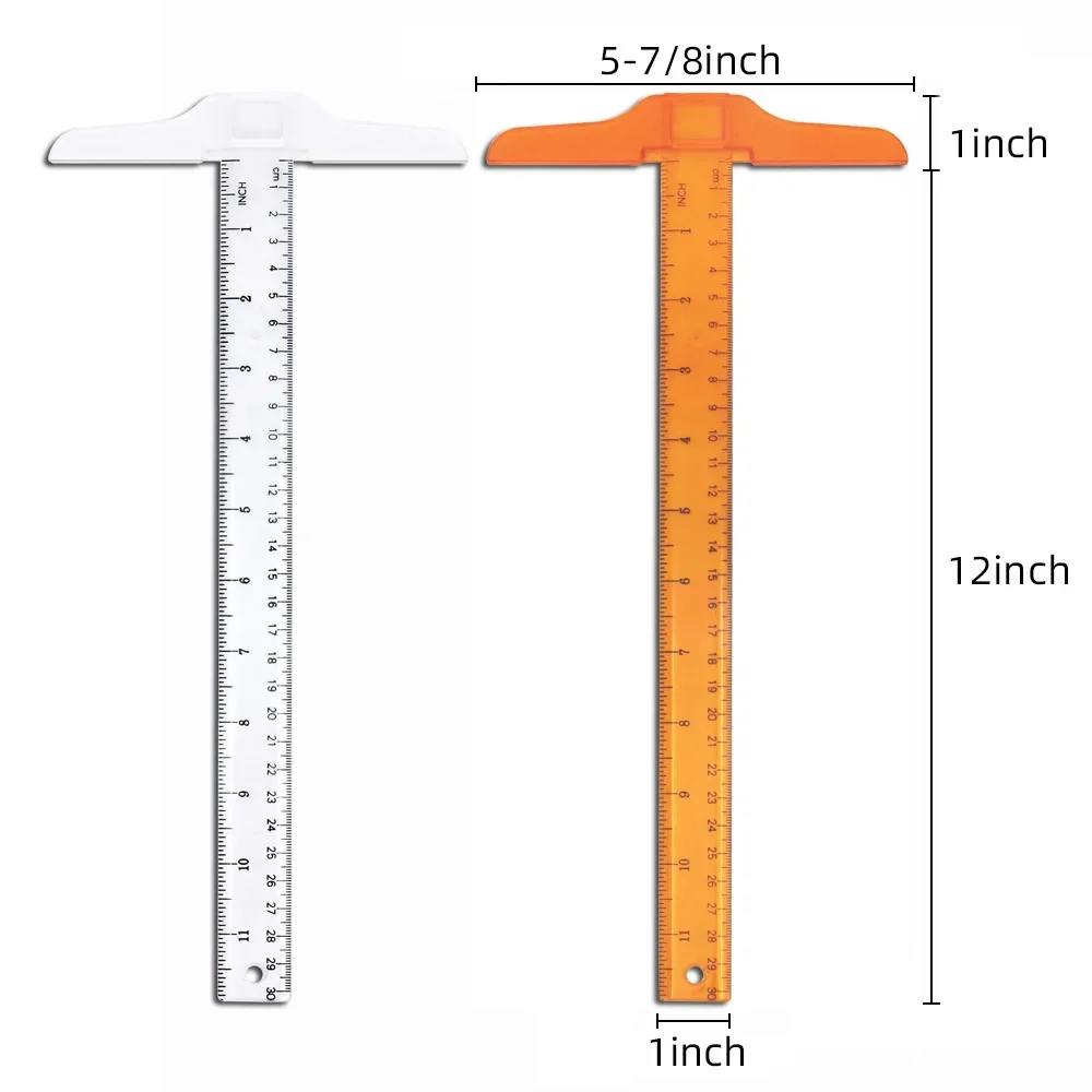 T-shaped Double Side Scale Ruler Drafting Drawing Tool Plastic School Office Supplies Stationery Accessory 30cm (Inch/Cm)