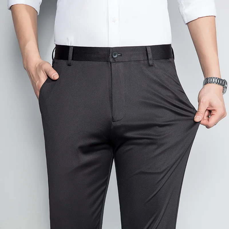 Spring Autumn Men's Casual Trousers Straight Barrel Solid Button Zipper Pocket Fashion Elegant Office Slim Fit Commuter Pants