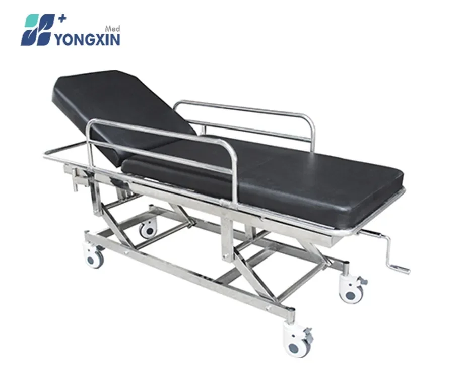 

YX-1 Hot sale emergency product one crank ambulance stainless steel stretcher car hospital transfer stretcher trolley