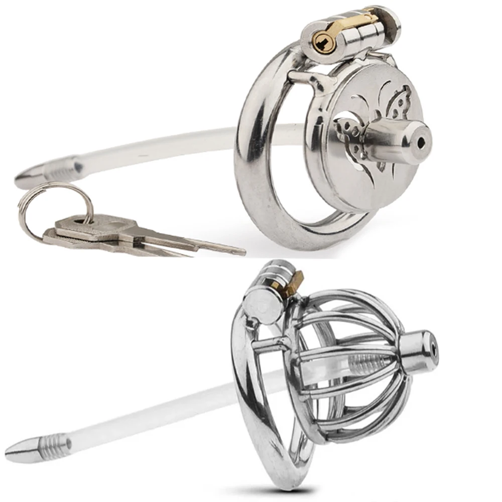 Jaula de castidad masculina de acero inoxidable ultra pequeña con enchufe  de metal para el pene, anillo con pinchos, dispositivo de castidad