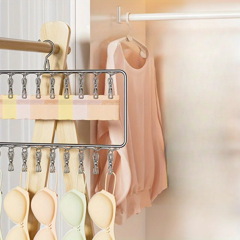 1pc Versatile 2/3-Tier Stainless Steel Organizer with Clips for Hats, Socks&Underwear,Polished Finish, Perfect for Home Storage