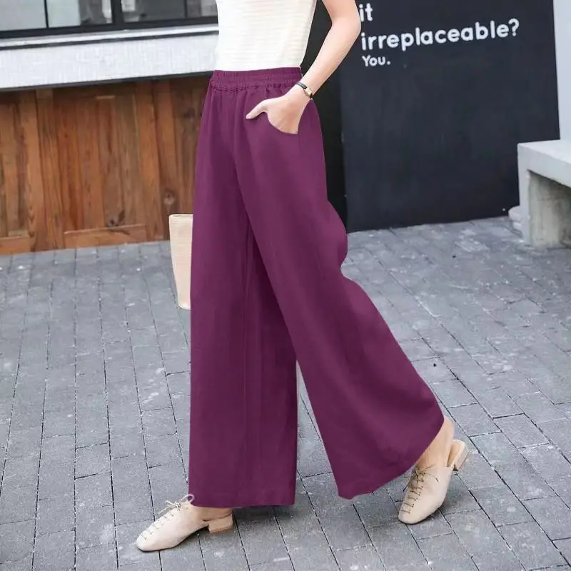 2024 New Summer Oversized High Waist Solid Color Women's Clothing Loose Casual Cotton Linen Retro Y2K Chic Wide Leg Long Pants