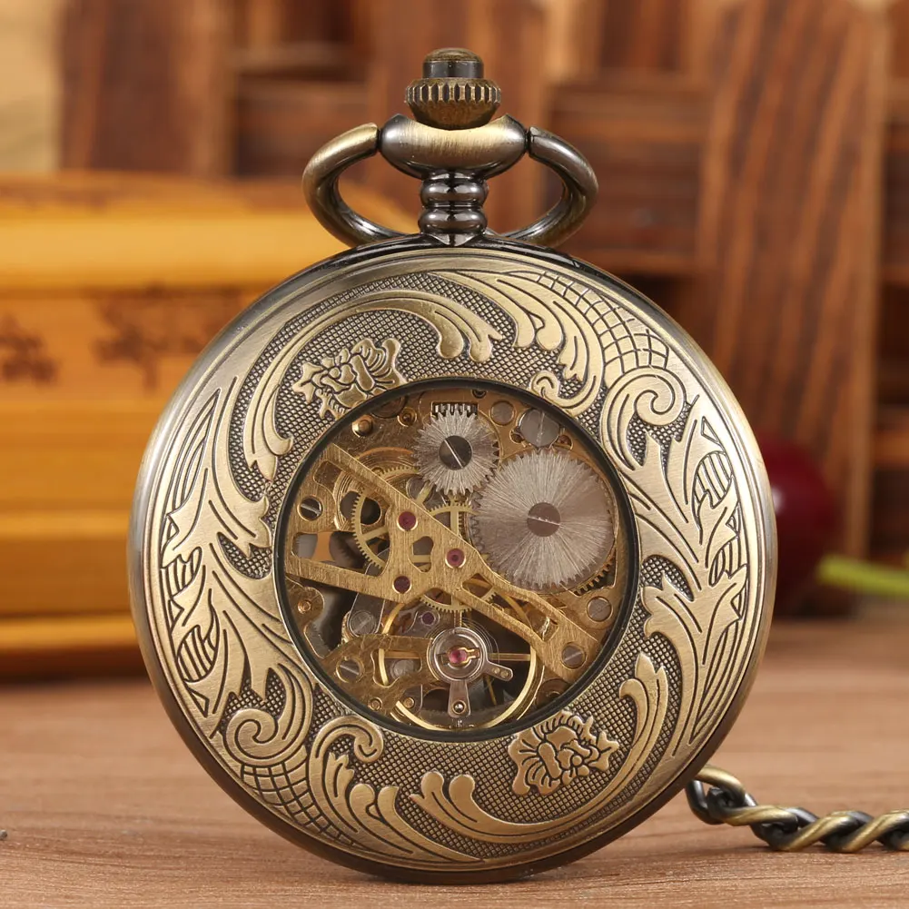 Bronze Hollow Octopus Style Manual Mechanical Pocket Watches Men's Romen Numerals Dial Women Pendant Hour Gifts for Dad Son