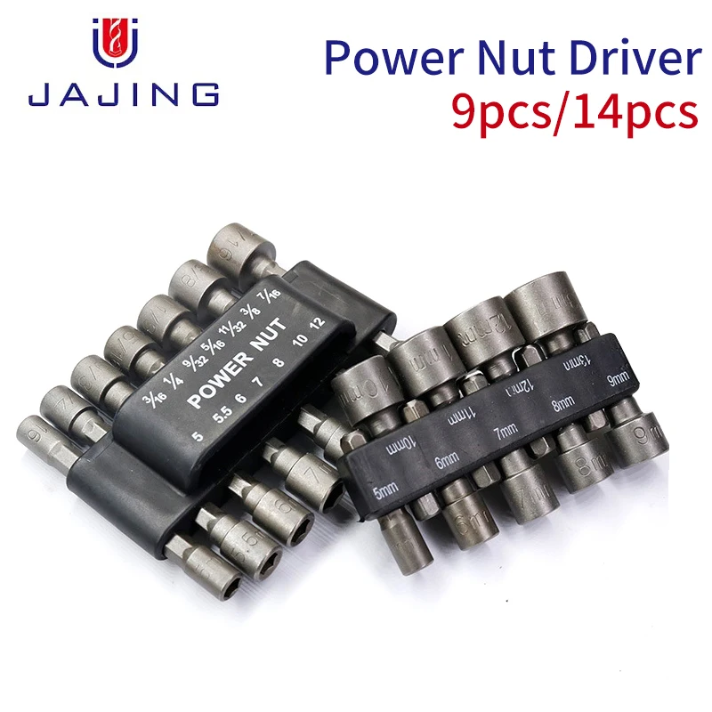 9pcs14pcsPowerNutDriverDrillBitSet512mmHexagonalShankHex