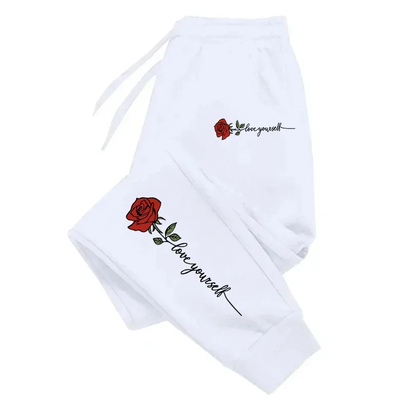 Rose Love Yourself Printing Casual Versatile Women Pants Trendy Hip Hop Trousers With Drawstring Pockets Comfy Sweatpants Female 2