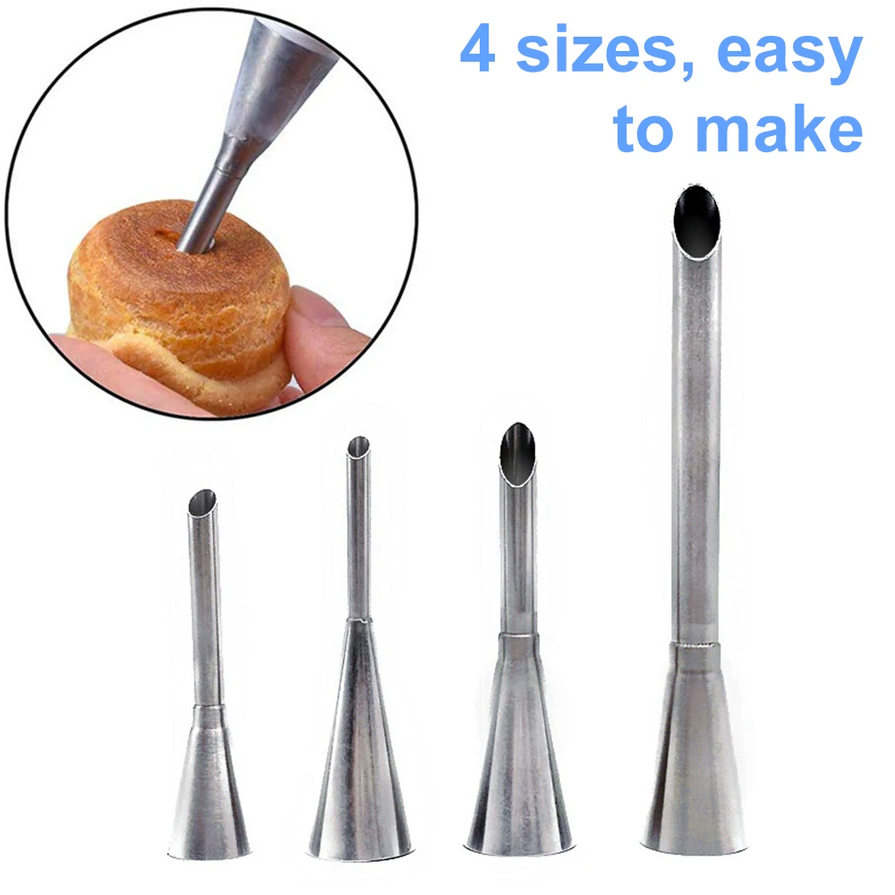 Stainless Steel Puff Cream Nozzles Set Cake Icing Piping Tip DIY Donut Pastry Syringe Cupcake Desserts Baking Accessories 4Pcs cake decorating tip set,cake icing nozzles,baking nozzle set,cake decorating nozzle set