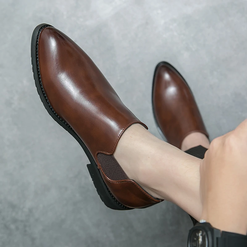 Men Concise SilpOn Leather Fashion Business Shoes Dress Shoes Casual Derby Career Italy Style Plus Size 3846 leather shoes