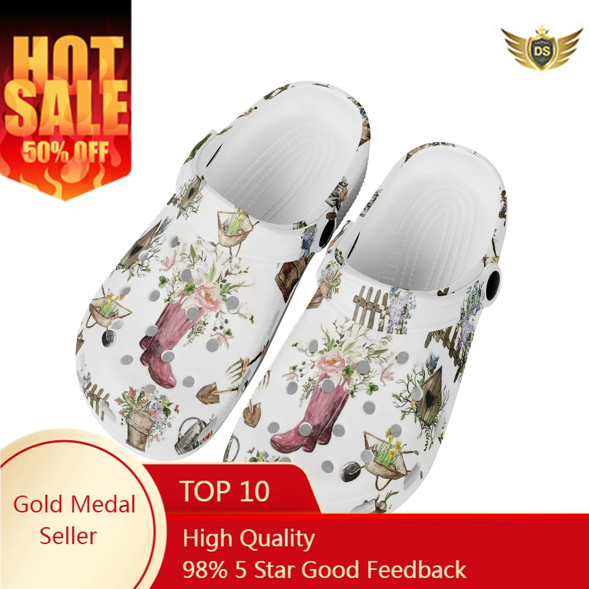 

Women Garden Shoes Casual Slippers Non-Slip Beach Lightweight Hole Shoe Personalized Tool Print Summer Sandals Shower Slides New