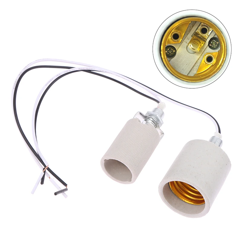 LED Light Ceramic Screw Heat Resistant Adapter Home Use Socket Round For E14 Bulb Base E27 Lamp Holder With Cable Lamp Holder Lamp Bulb Holder Lamp Base Lamp Socket Adapter Diy Lighting Accessories