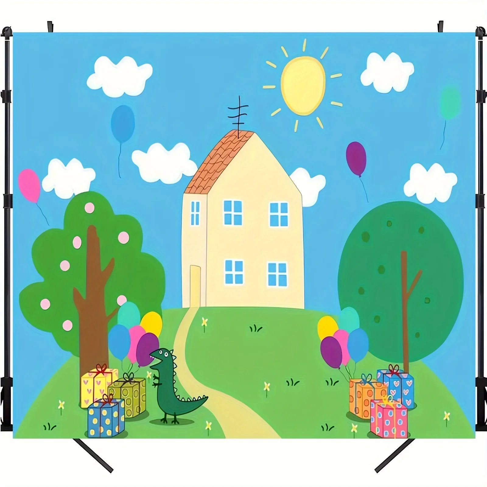 Alles Gute zum Geburtstag Cartoon Haus Party Foto Thema Banner Dekoration Requisiten Geburtstagstorte Tischdekoration – Detail 4