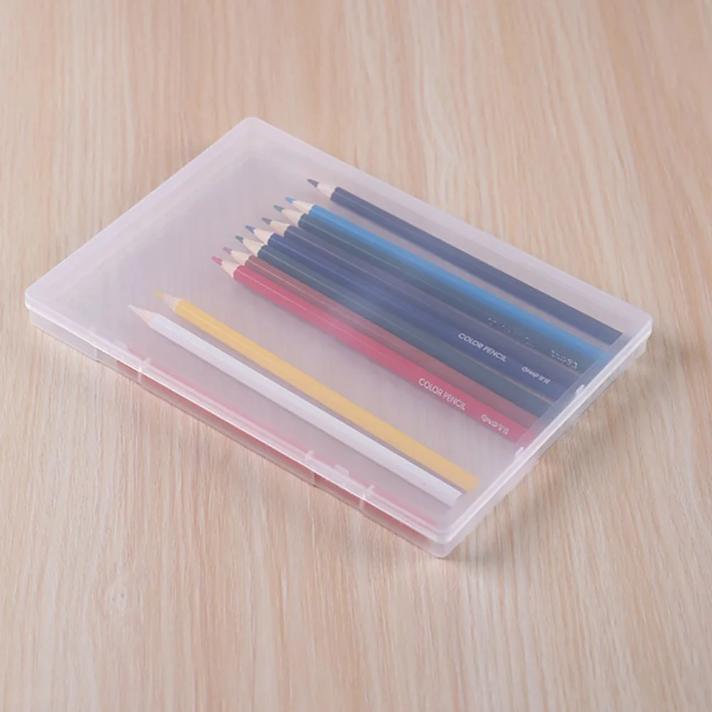 Container Case Rectangular Plastic Clear Storage Box Portable Transparent Flat Wear-resistant 4 Sizes Table Organizer