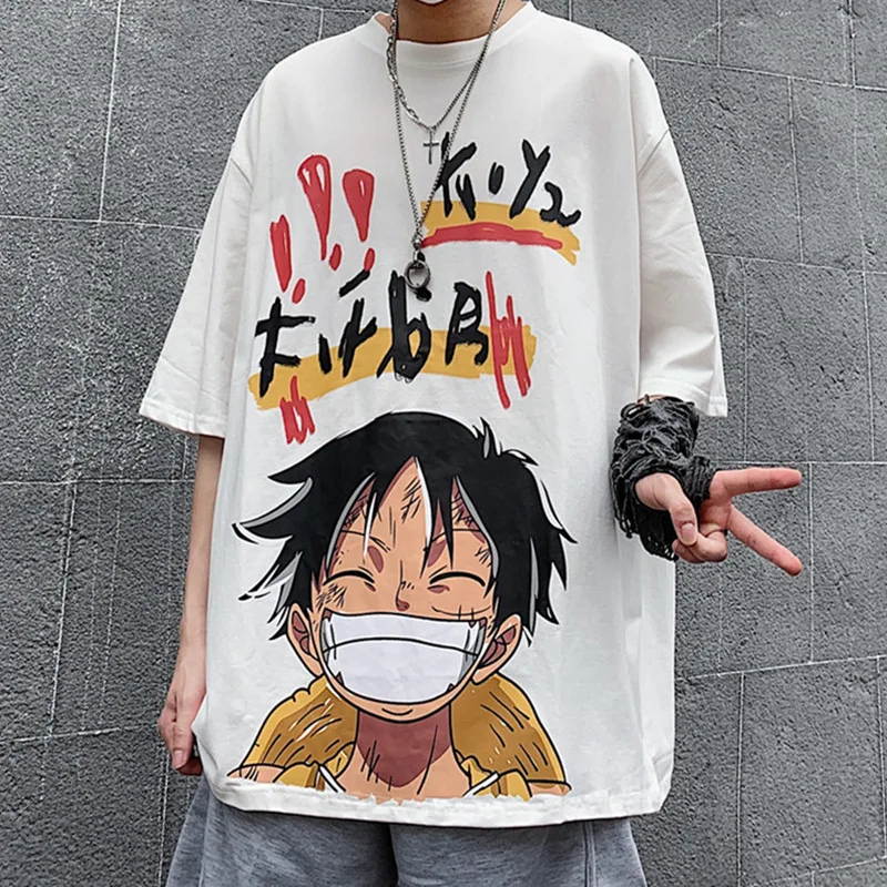 

Cartoon Cosplay Cotton T Shirt One Piece Zoro Luffy Nami Anime Print Cotton Loose Tshirt Short Loose Top Short Summer Sleeve