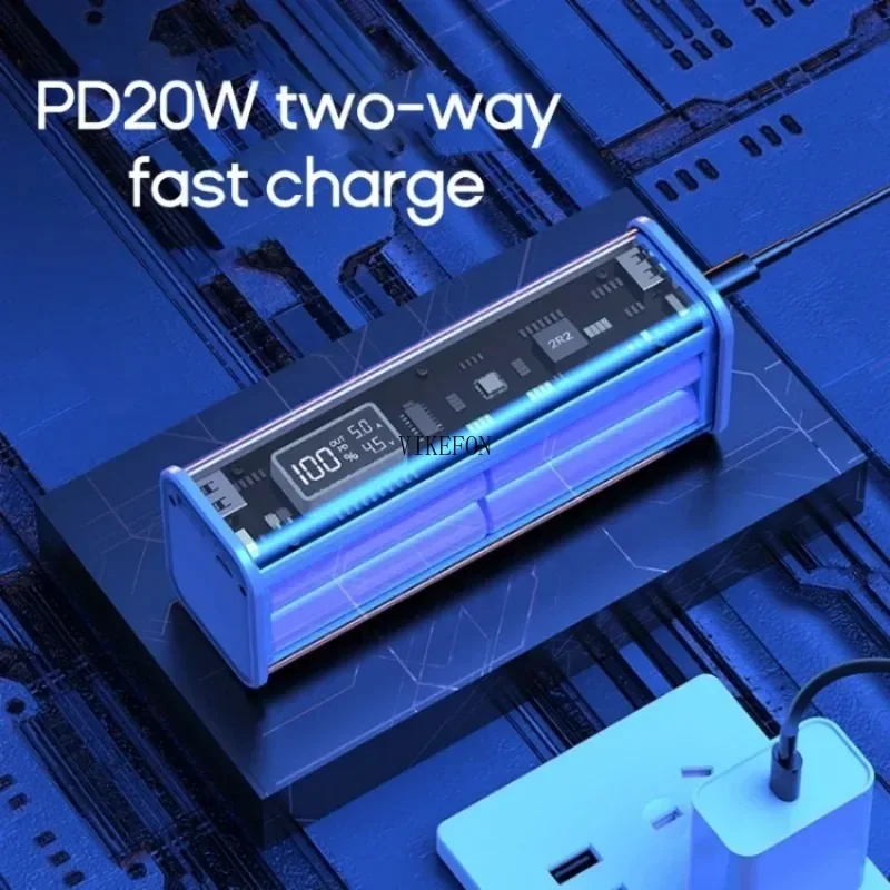 22.5W DIY Battery Charger Power Bank Case Transparent PD Fast Charging For 8PCS 18650 Polymer 20000mAh Battery Charging Box battery charger