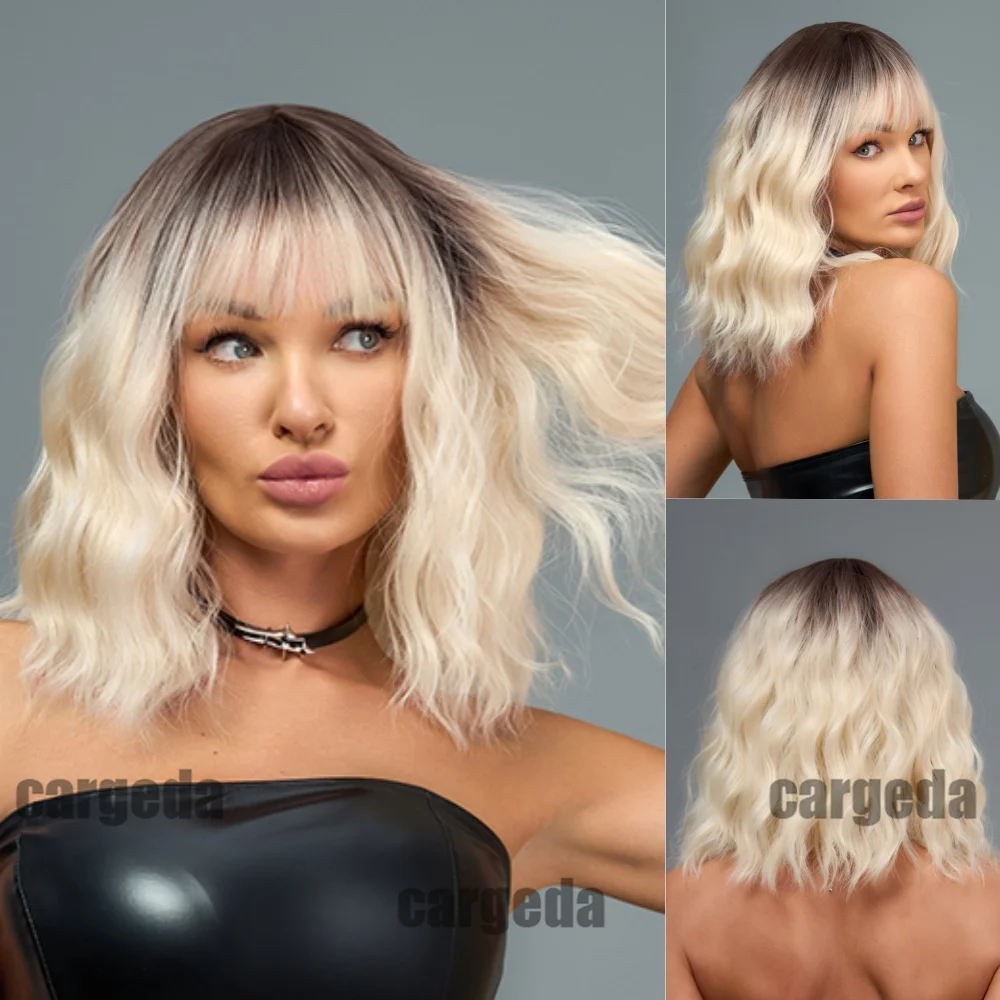 

Синтетический парик для женщин, повседневный белый цвет, модный парик средних и больших волнистых волос, термостойкий Шелковый чехол на голову