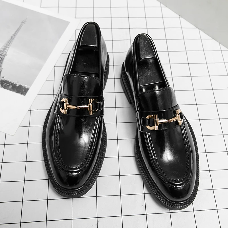 

Black Gentleman's Luxury Leather Loafers Slip-on Business Oxford Lace-up Shoes European style Dinner Dress Shoes Social Shoes