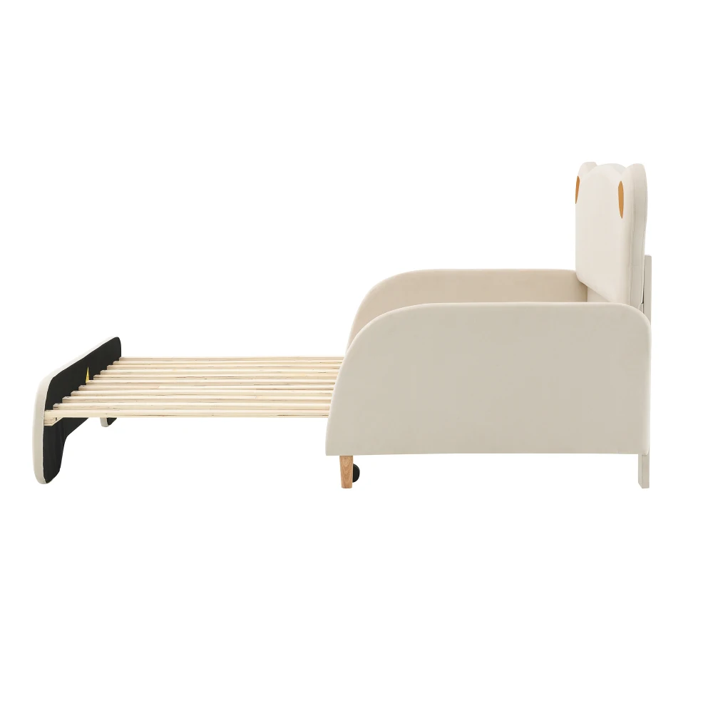 Beige Samt-Bett in Bärenform 140x105&140x200cm Gepolstertes Kinderbett Ausziehbares Tagesbett mit Weichen Schutzkanten – Detail 14