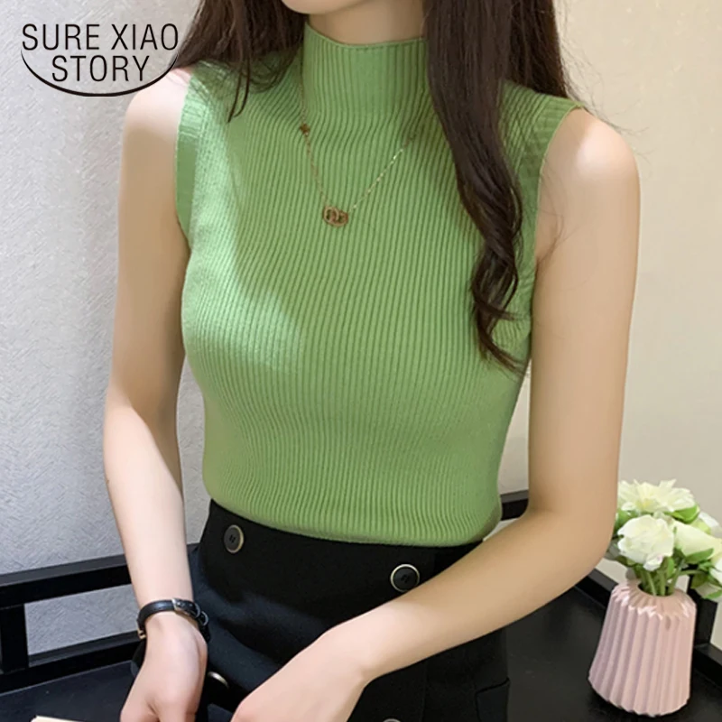 2023 Knitted Clothes Casual Turtleneck Vest Korean Summer Sleeveless Tops  Women 12 Colors Stretchy Bottoming Tank Top 18845 - AliExpress