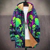 Men Cardigans Coats Skull Head Printed Plush Thick Winter Abstract Art Graphics Jackets Casual Streetwear Unisex Clothing 1
