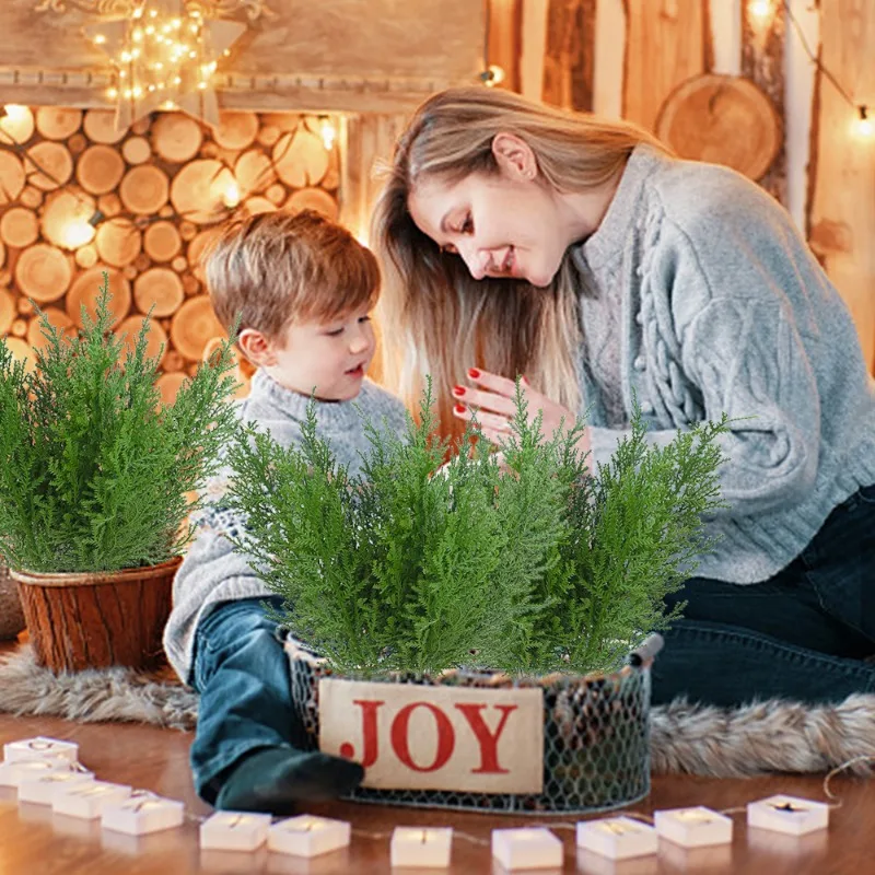 Branches de pin artificielles en flocons de neige, fausses plantes vertes de Noël, feuilles de pin, guirlande DIY, décorations d'arbre de Noël, décoration de fête du Nouvel An_voghion.com