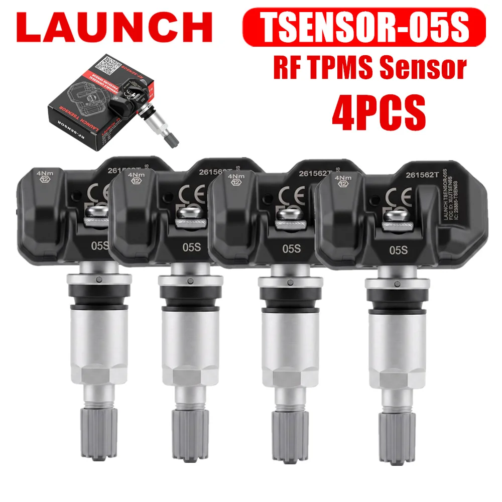 4PCS Launch TSENSOR-05S RF TPMS Sensor (Overseas Configuration with Adjustable Angle Sandblasted Silver Aluminum)