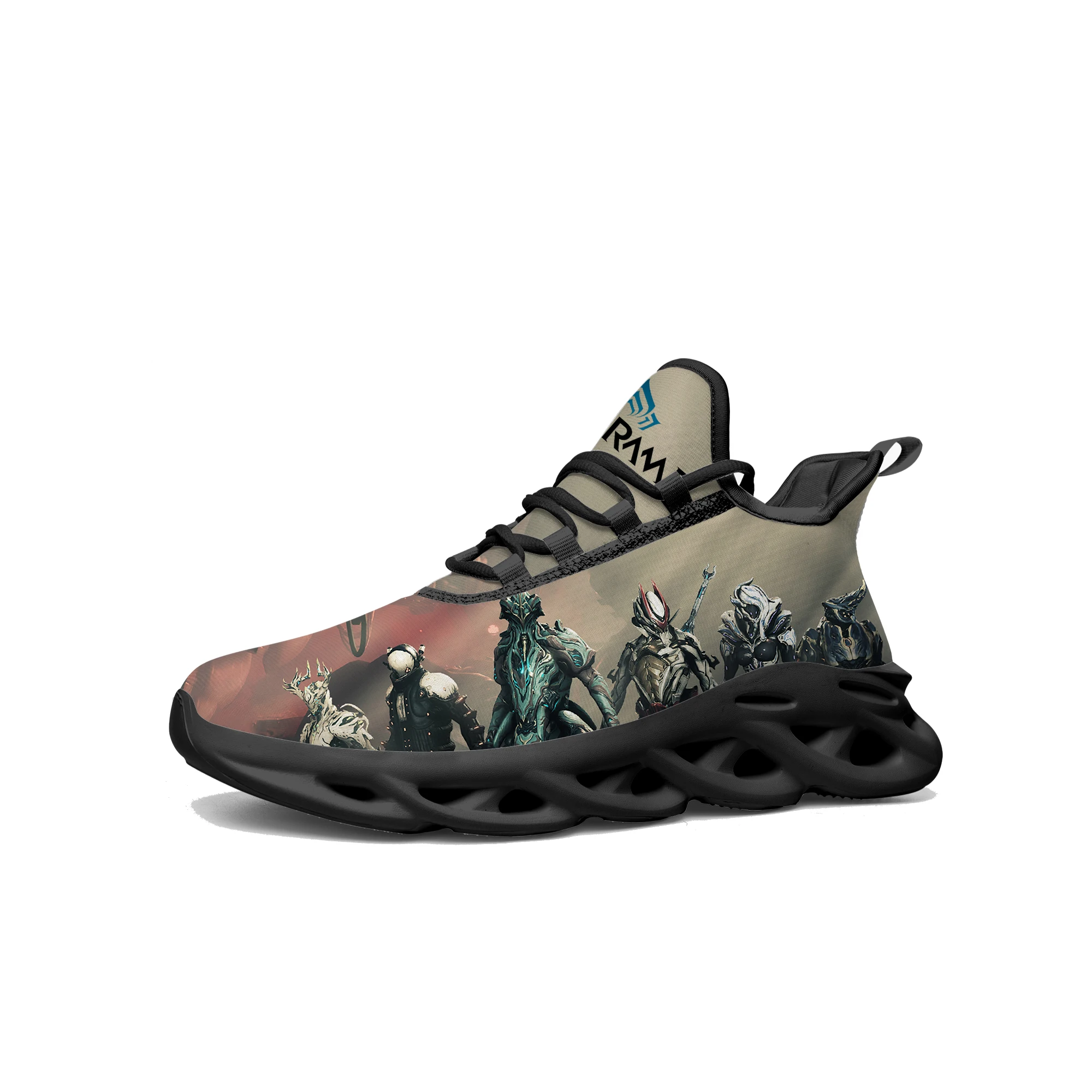 

Кроссовки мужские/женские спортивные на шнуровке, аниме мультяшная игра Warframe, плоская подошва, обувь для бега для подростков