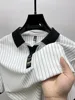 High end brand ice silk vertical stripe short sleeve POLO shirt men summer fashion business leisure T-shirt comfortable cool top