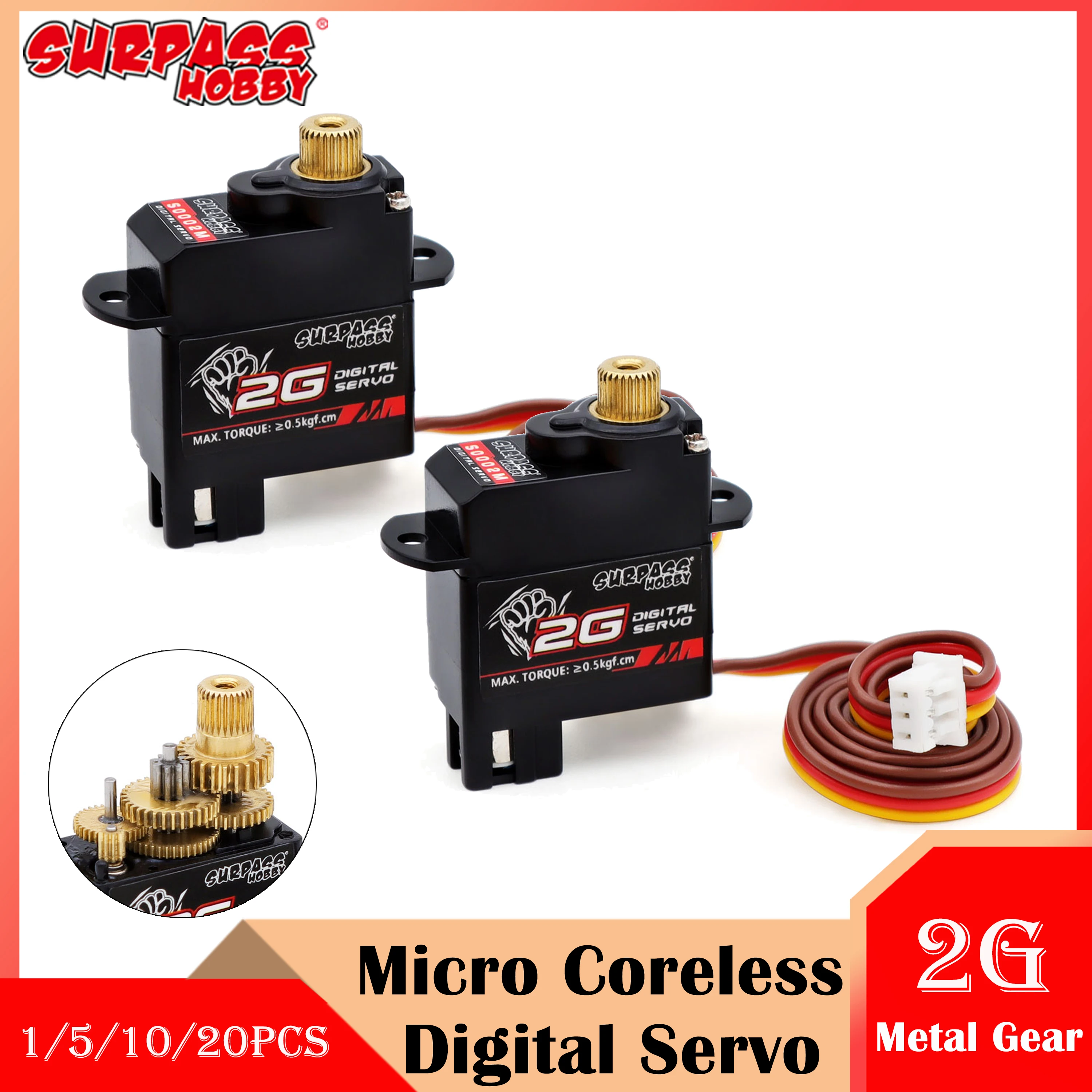 

1/5/10/20PCS Surpass Hobby 2g Micro Digital Servo Metal Gear Mini Coreless Motor for Rc Car Airplane Boat Fixed-wing Helicopter