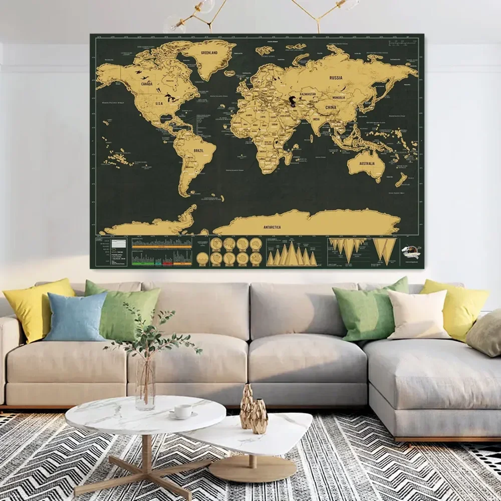 Gratta Le Mappe Di Viaggio, Gratta E Vinci Mappe Home Decor Poster Grandi Pareti, Dettagli Cartografici Con Bordi Di Terra E Oceano