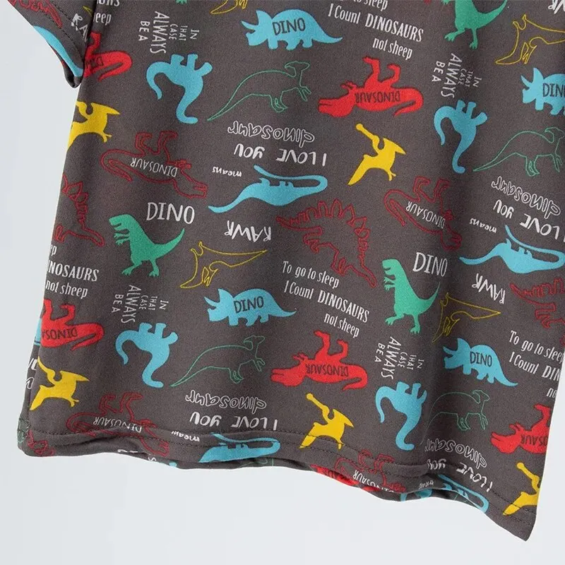 2 Pcs Summer Children's Fun Printed Shorts Short Sleeve Suit Boy Colorful Dinosaur Top Girl Sweet And Lovely Elastic Waist Short 2