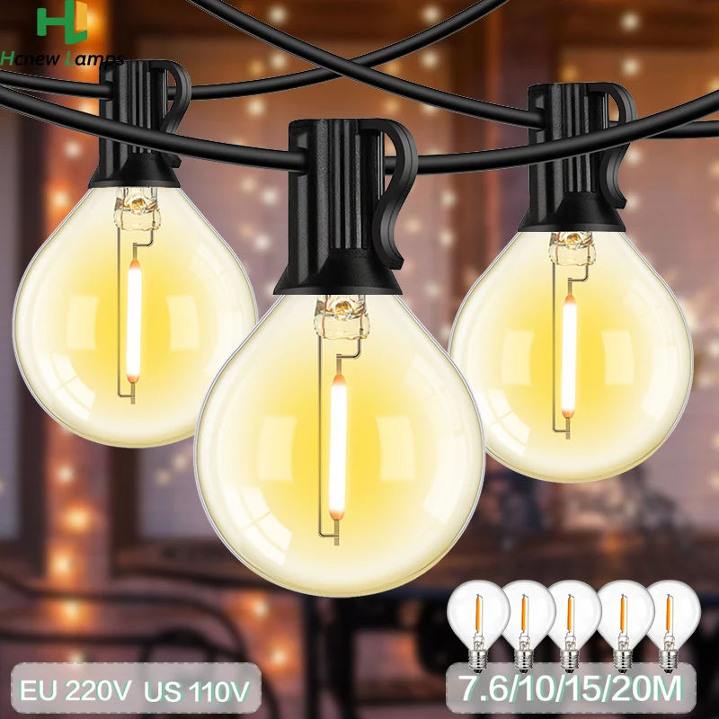 Patio String Lights Colorful G40 RGB Festoon Light Chain Outdoor EU US E12 Retro Street Garland For  Garden Backyard Decoration