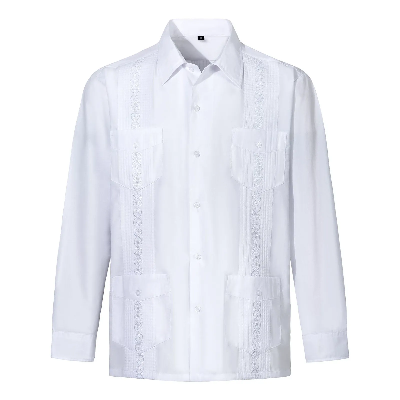Herren Guayabera Hemd Langarm - Kubanisches Besticktes Strandhemd Aus Baumwolle