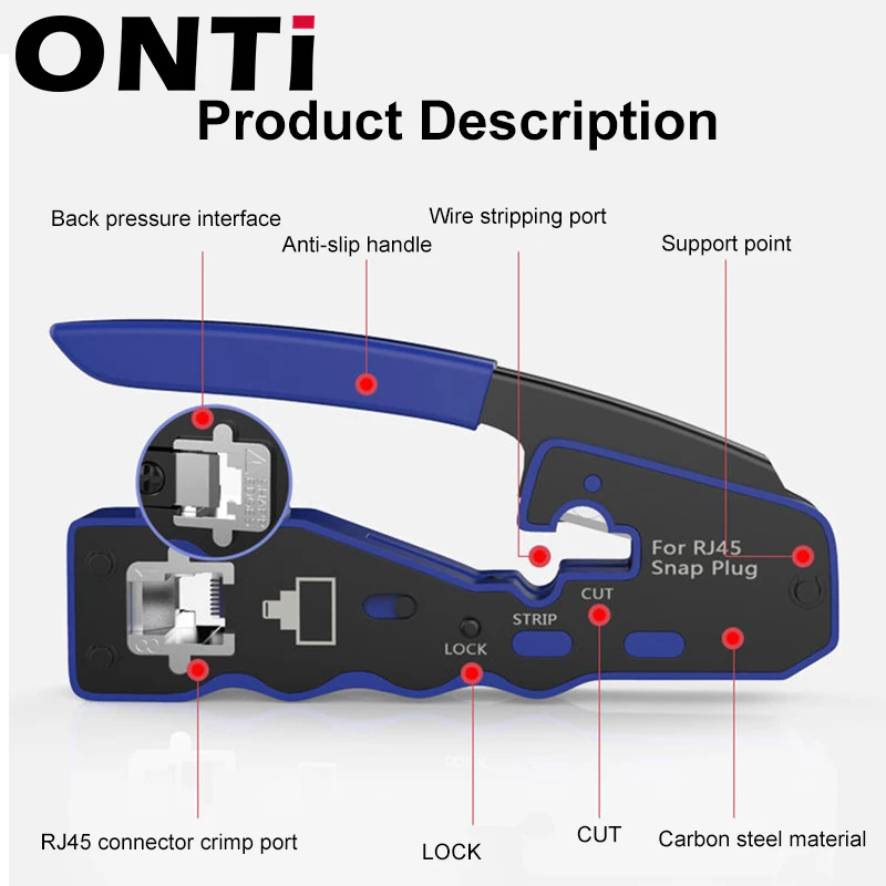 Onti Conector do Cabo Ethernet Passagem Através Crimp Substituição da Lâmina Rj45 Crimper Tool Cat7 6a 5e - Imagem 5