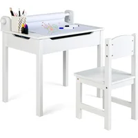 Kids Table and Chair Set, Flip Top Kids Art Craft Table w/Chair for Playroom Kindergarten, Toddler Drawing Writing Desk Set 1