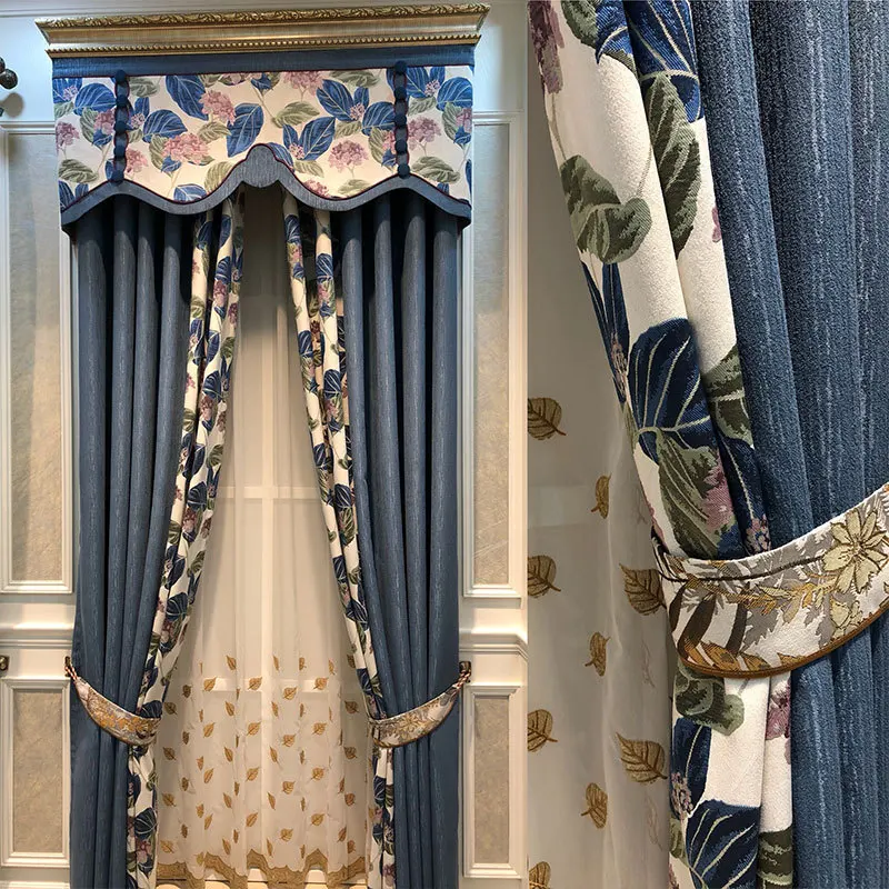 

European-style Living Room Bedroom Luxury Decorative Curtain High-grade Opaque Tulle Curtains Embroidery Simple Chenille Screen