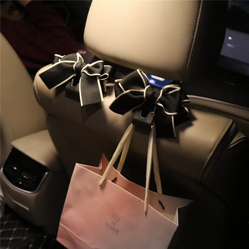 High Quality Bowknot Car Seat Back Storage Hooks Vehicle Headrest Organizer Hanger for Masks Groceries Bag Handbag Universal