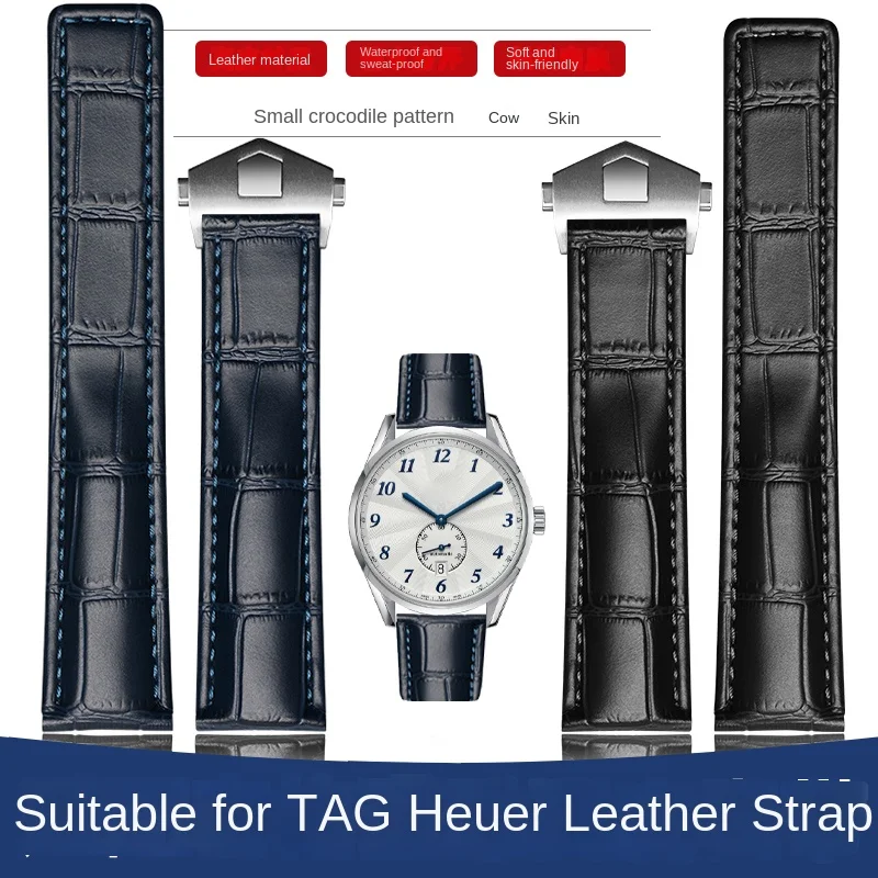 Premium Genuine Leather Blue Watch Strap, Exquisite Wristwatch Band in Multiple Sizes