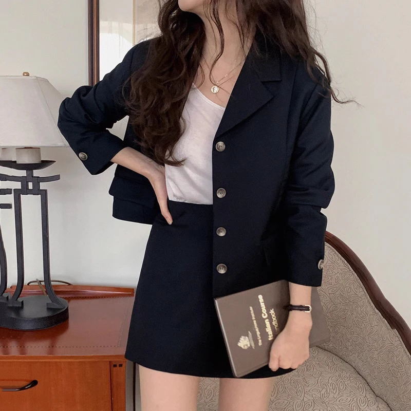 패션 세트 레트로 블레이저 여성 서양식 연령 감소 야외 탑 + 하이 허리 스커트 투피스 세트