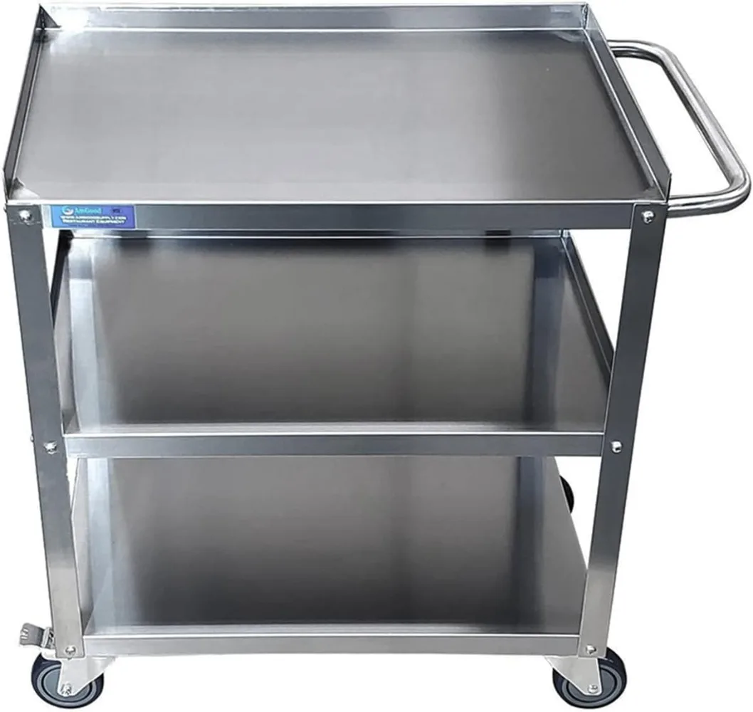 

AmGood Stainless Steel Utility Cart | 3 Shelf Metal Utility Cart on Wheels with Handle | for Home & Business Use