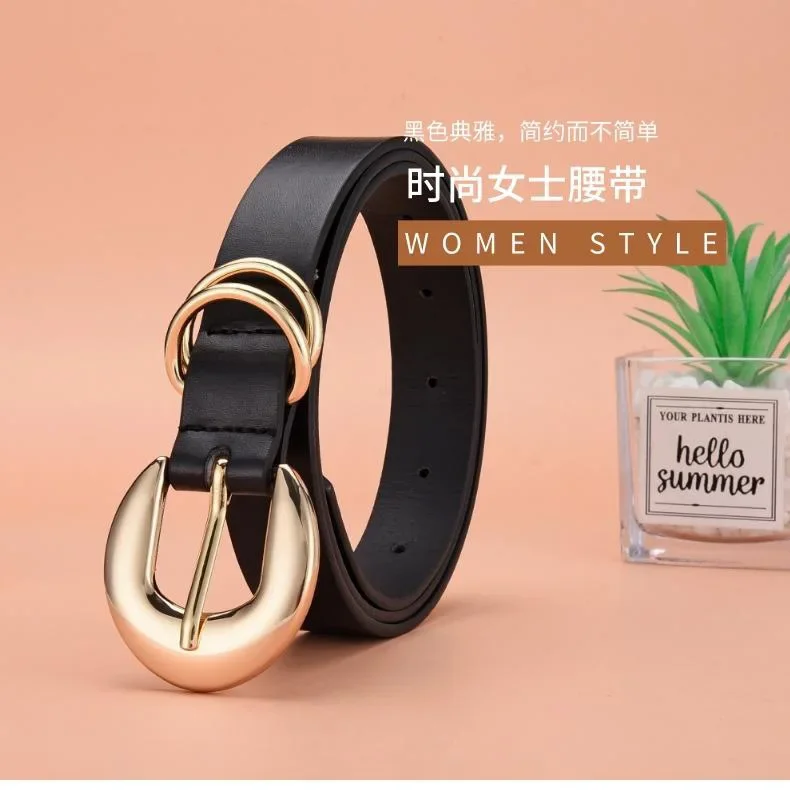 Fashion Double Ring Needle Buckle Belts for Women Retro Versatile Luxury Black Elegant Waist Belt Girl Clothing Accessories Gift