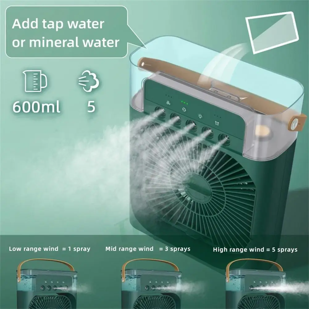 Cooling Fan Air Humidifier 6 Inch Air Conditioner 3 Speeds 5 Sprays 7 Color Lights Portable