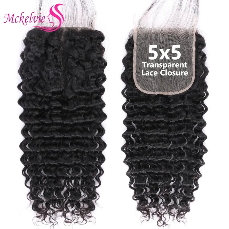 Deep Wave 5x5 Lace Closure Human Hair For Women Brazilian Virgin Hair Transparent Lace Pre-Plucked Hairline Soft and Silky