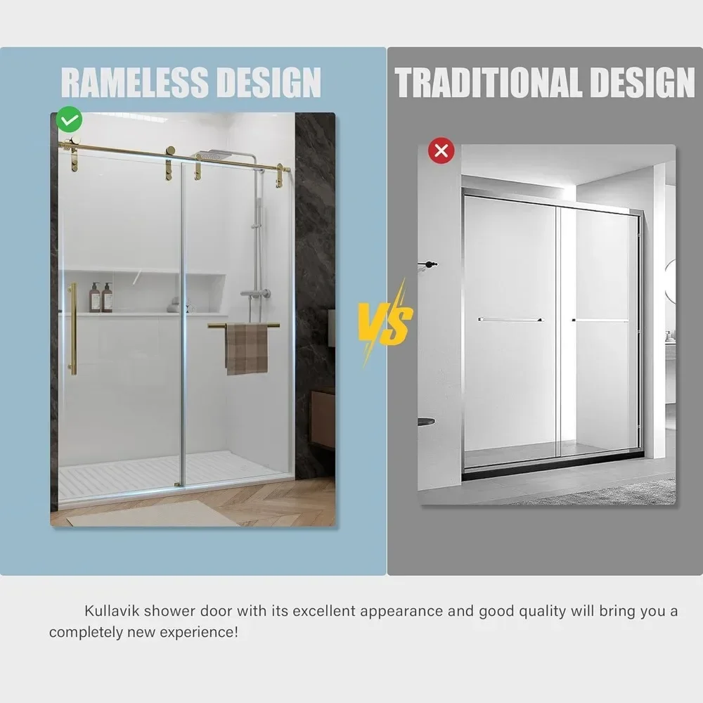 Shower Door 56-60" W × 76" H Glass Shower Door,Frameless Shower Doors with Handle and Seal Strip 5
