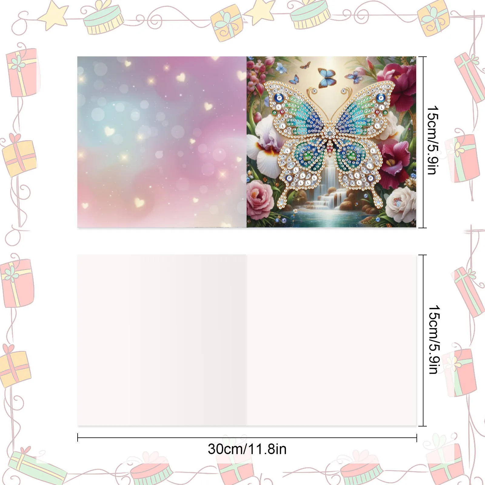 Flower Butterfly Diamond Art Painting Greeting Card 5D DIY Special Shape 8pcs Christmas Birthday