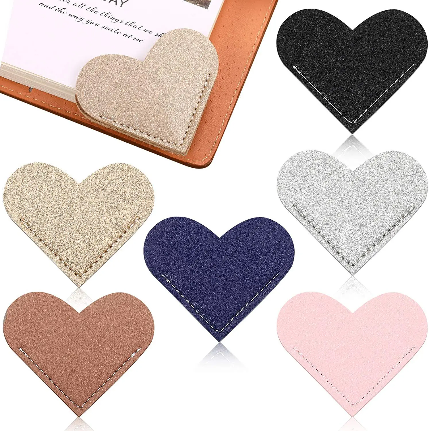 

3pcs Leather Heart-shaped Bookmarks for Books Leather PU Love Bookmark Heart Angle Book Marker