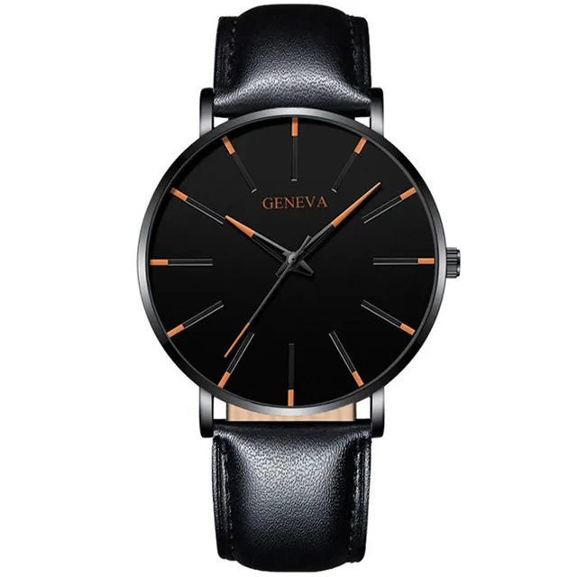 Exquisite Watches 2022 Male Elegant Ultra Thin Stainless Steel Business Quartz New Wristwatch Fashion Black Casual Watch For Men Leather Black Orange